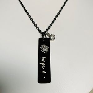 Inspirational Hope Sunflower Pendant with crystal charm accent, Stainless Steel